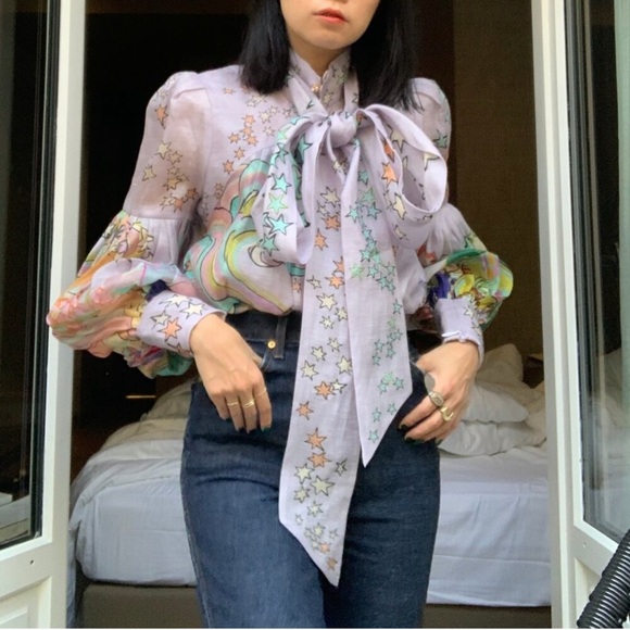 Zimmermann Concert Tie Neck Collage Blouse💋 - Picture 2 of 15
